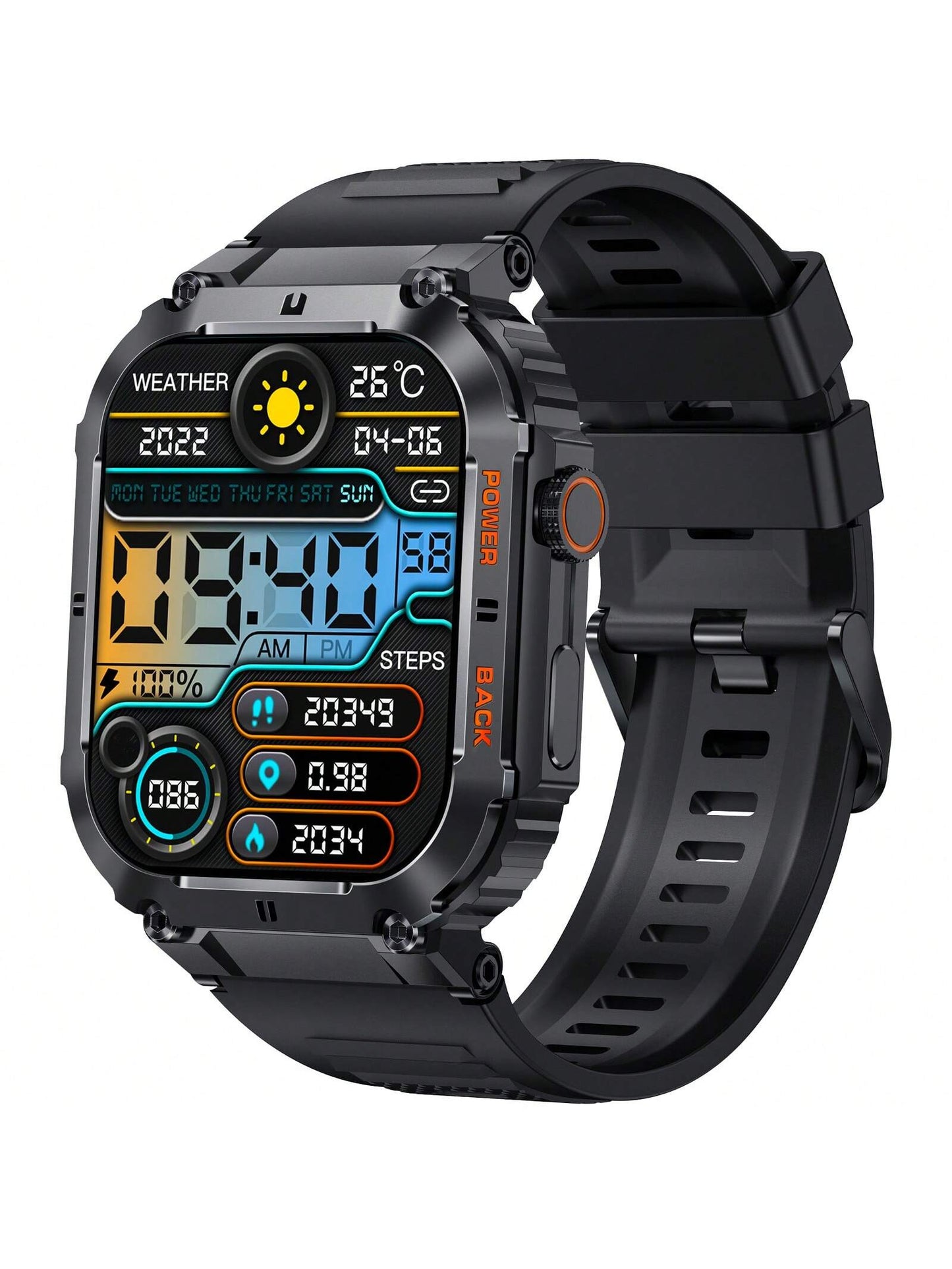 EIGIIS 1 Peça Smartwatch Multifuncional, Relógio Inteligente de Tela Cheia de 1,96 Polegadas para Homens, Capacidade de Bateria Maior de 360mAh, Mais de 80 Modos Esportivos, Fazer Chamadas, Lembrete de Mensagens de Terceiros, Lembrete de Sedentarismo, Com