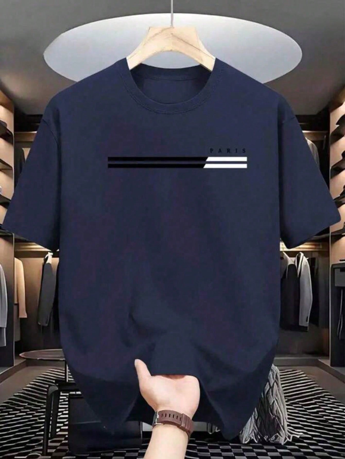 Camiseta Masculina Paris Faixa 100% Algodão Camisa Blusa Casual Básica Gola Redonda Unissex Lançamento