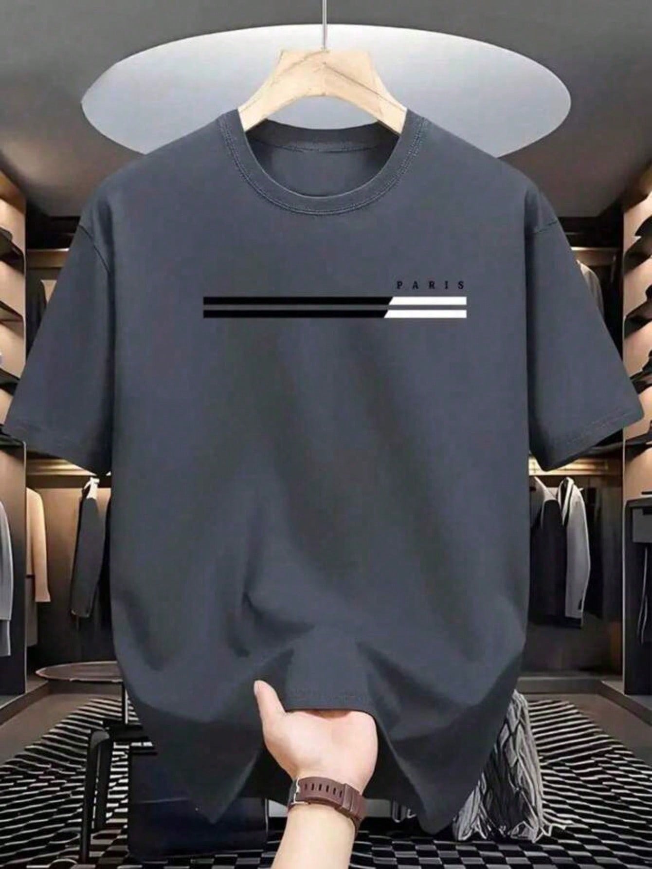 Camiseta Masculina Paris Faixa 100% Algodão Camisa Blusa Casual Básica Gola Redonda Unissex Lançamento