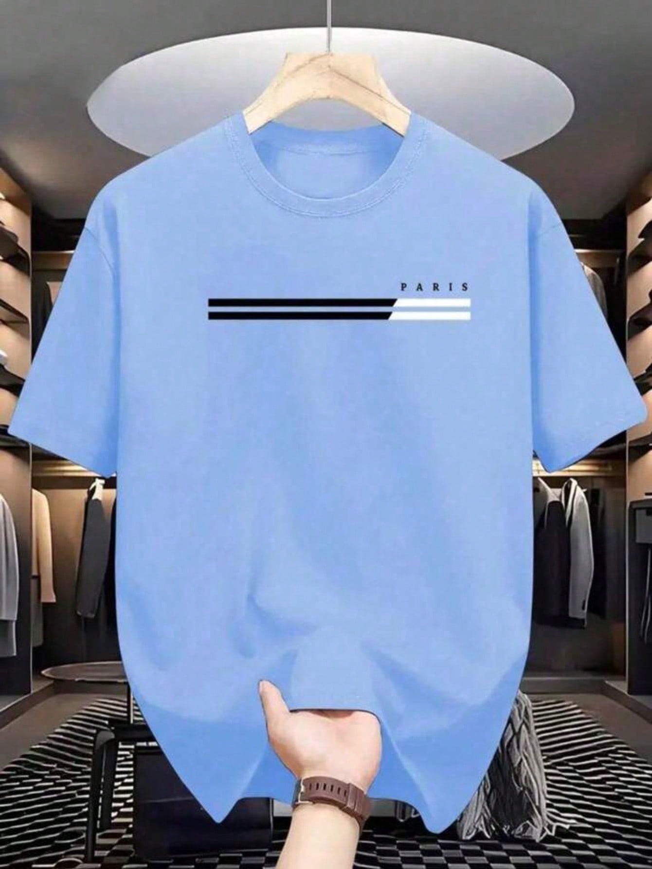 Camiseta Masculina Paris Faixa 100% Algodão Camisa Blusa Casual Básica Gola Redonda Unissex Lançamento