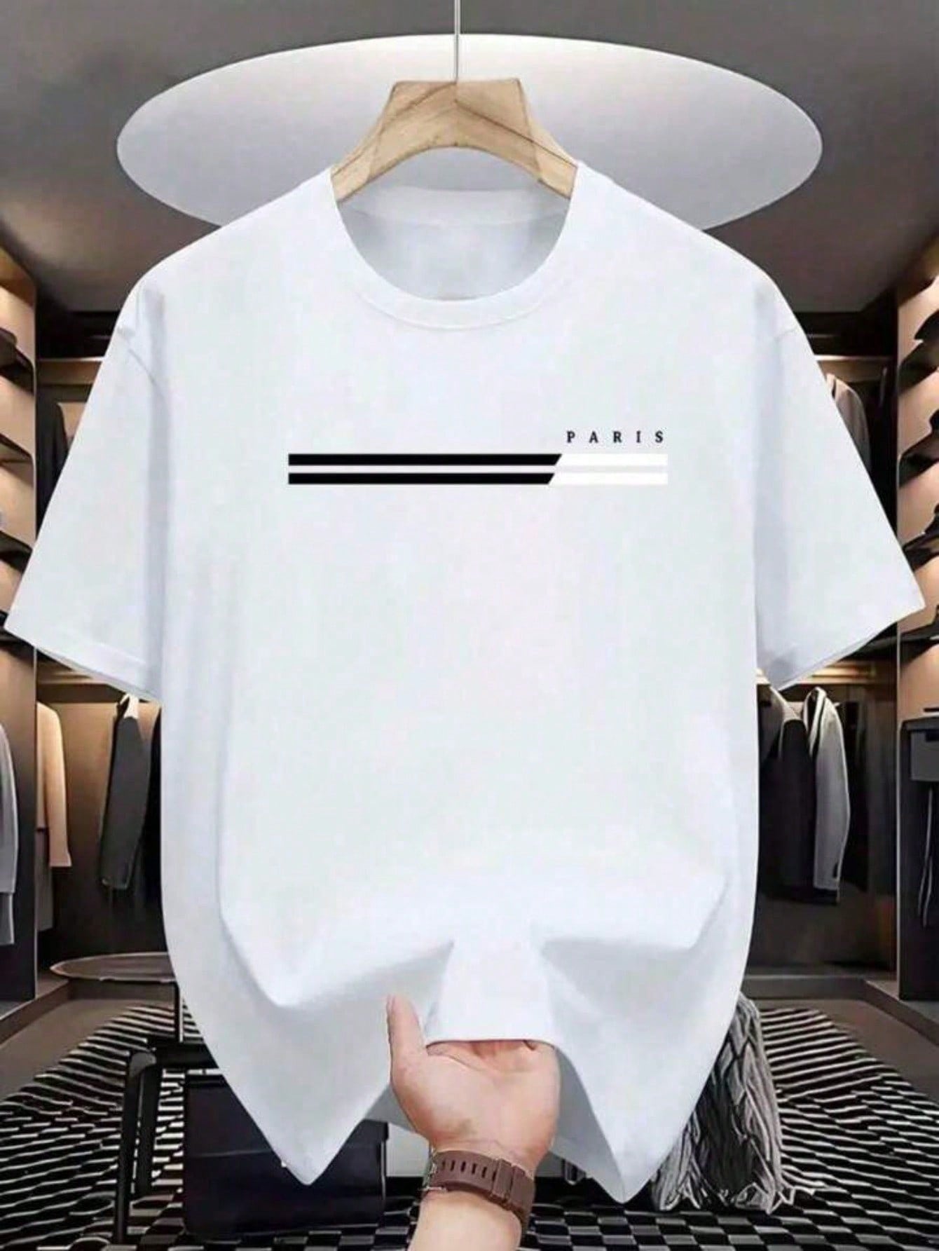 Camiseta Masculina Paris Faixa 100% Algodão Camisa Blusa Casual Básica Gola Redonda Unissex Lançamento