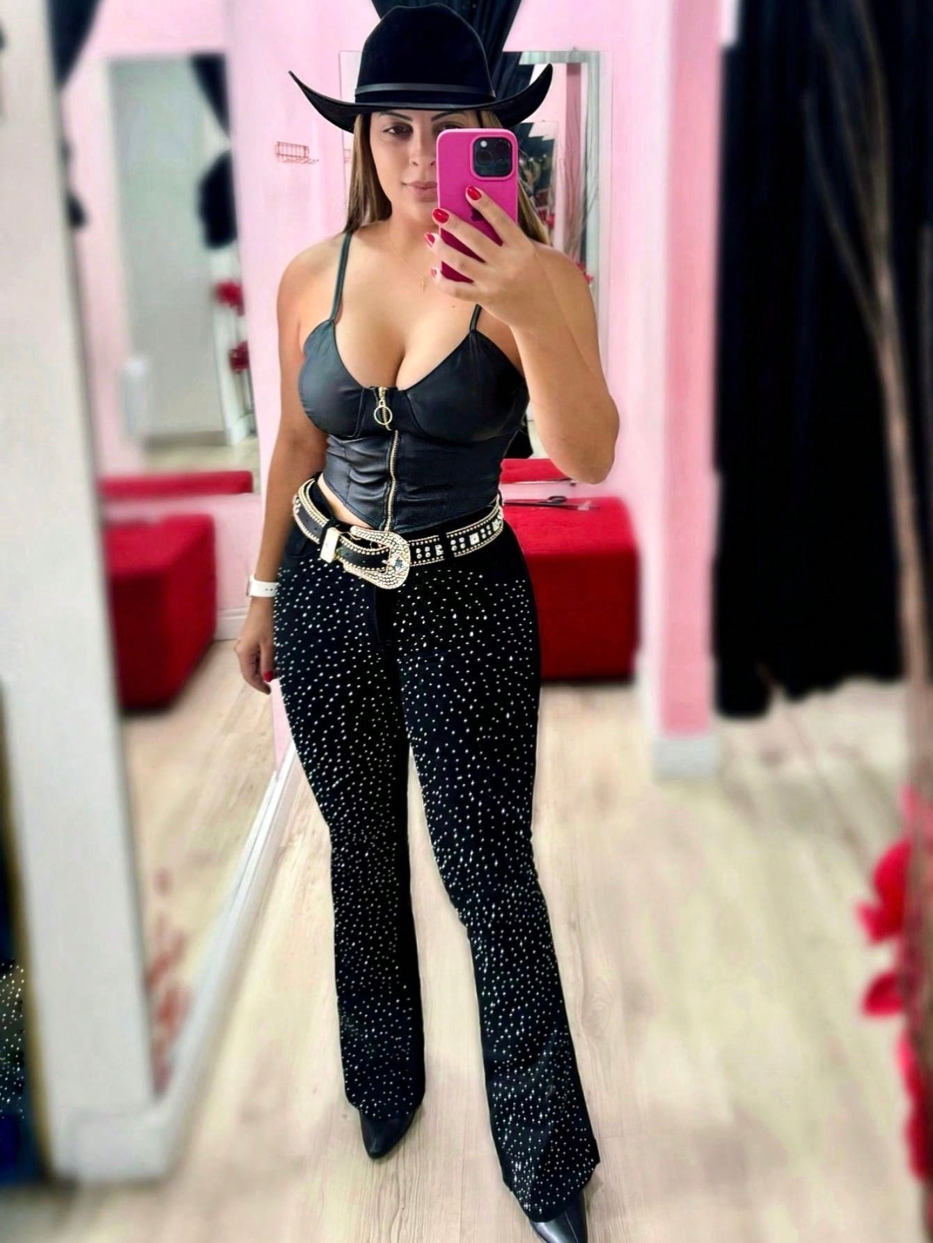Calça Flare Jeans Luxo Feminina Country Rodeio Pedrarias Cintura Alta com Brilhos Linha Premium