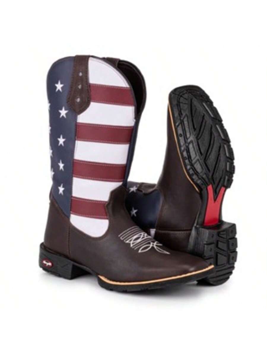 Bota Texana Country Masculina Estados Unidos Bico Quadrado