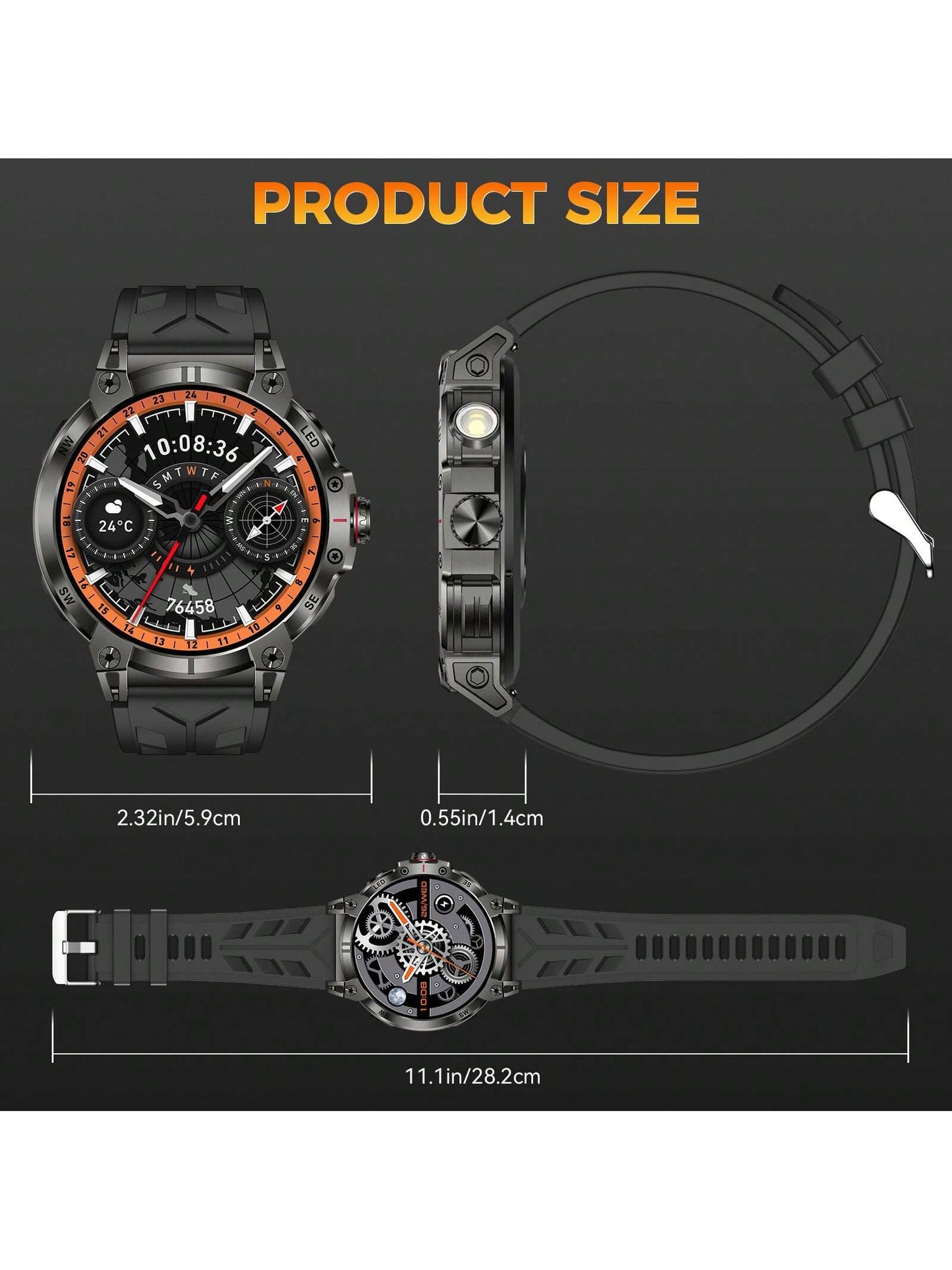 EIGIIS Smartwatch para Homens (Atender/Discar Chamadas) com Lanterna LED, Bateria 760mAh, Mais de 100 Modos Esportivos, Rastreamento de Frequência Cardíaca e Sono, Relógio Rastreador de Fitness 1,85" HD, Smartwatches Táticos para iOS e Android