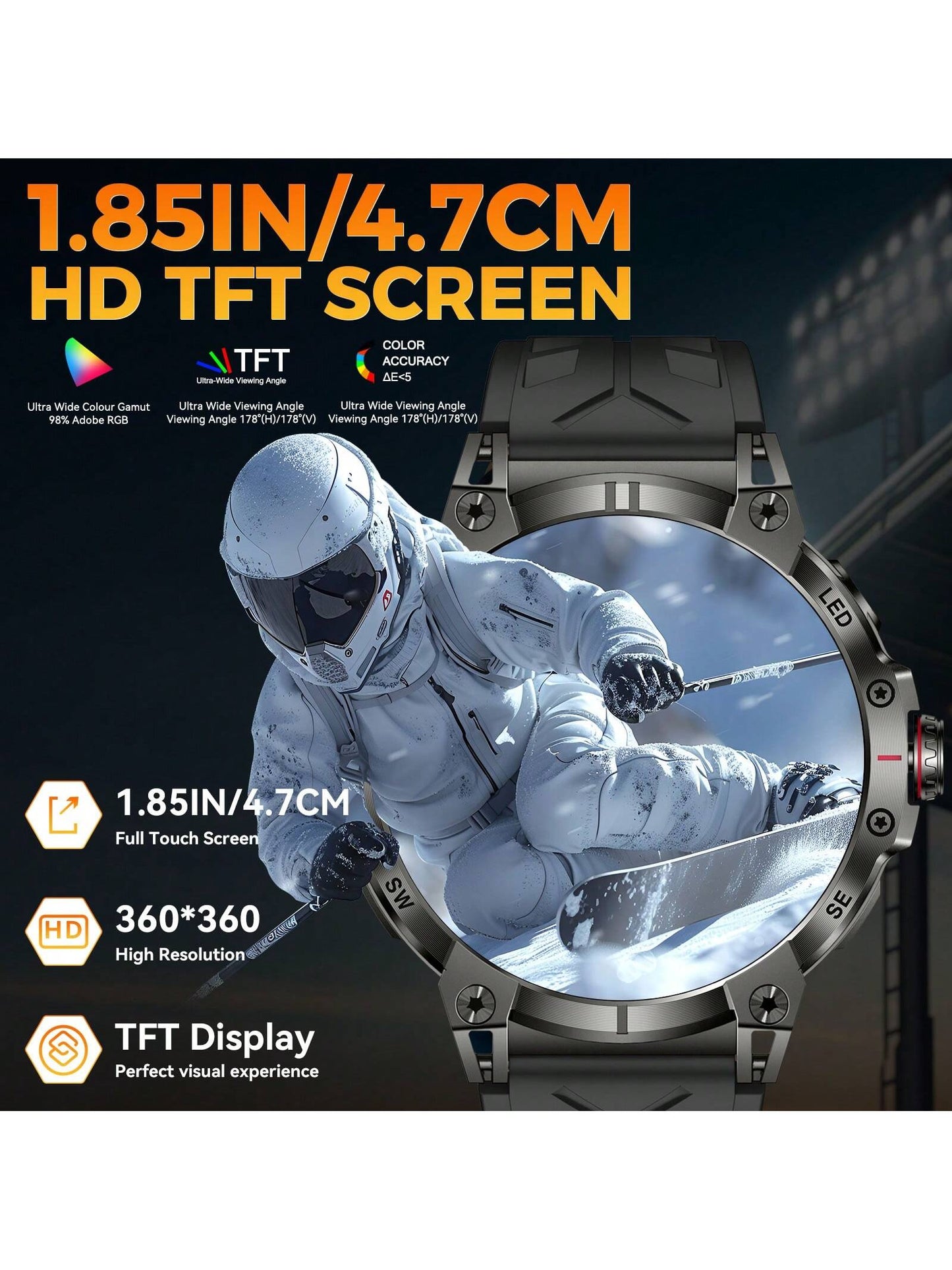 EIGIIS Smartwatch para Homens (Atender/Discar Chamadas) com Lanterna LED, Bateria 760mAh, Mais de 100 Modos Esportivos, Rastreamento de Frequência Cardíaca e Sono, Relógio Rastreador de Fitness 1,85" HD, Smartwatches Táticos para iOS e Android