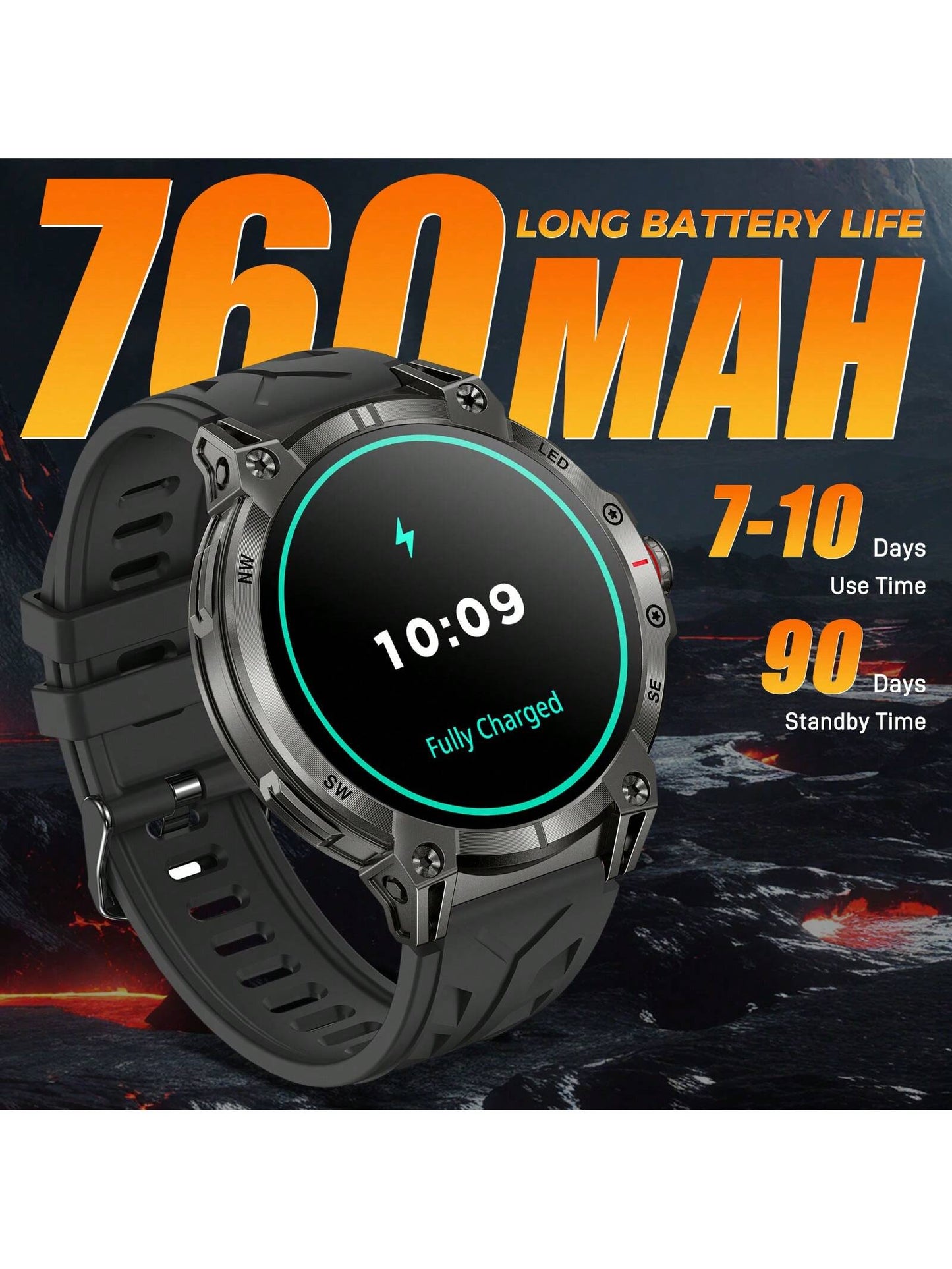 EIGIIS Smartwatch para Homens (Atender/Discar Chamadas) com Lanterna LED, Bateria 760mAh, Mais de 100 Modos Esportivos, Rastreamento de Frequência Cardíaca e Sono, Relógio Rastreador de Fitness 1,85" HD, Smartwatches Táticos para iOS e Android