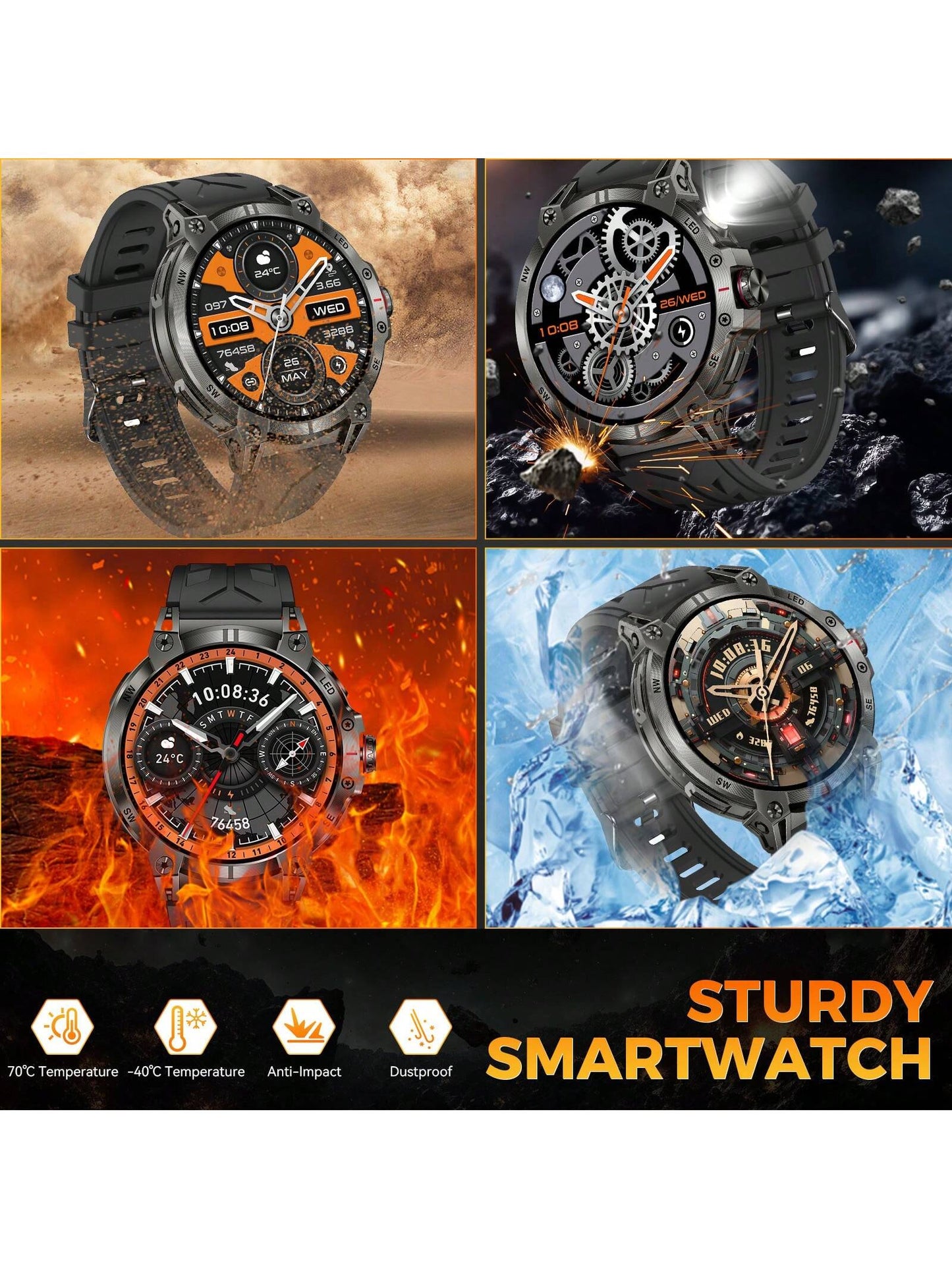 EIGIIS Smartwatch para Homens (Atender/Discar Chamadas) com Lanterna LED, Bateria 760mAh, Mais de 100 Modos Esportivos, Rastreamento de Frequência Cardíaca e Sono, Relógio Rastreador de Fitness 1,85" HD, Smartwatches Táticos para iOS e Android