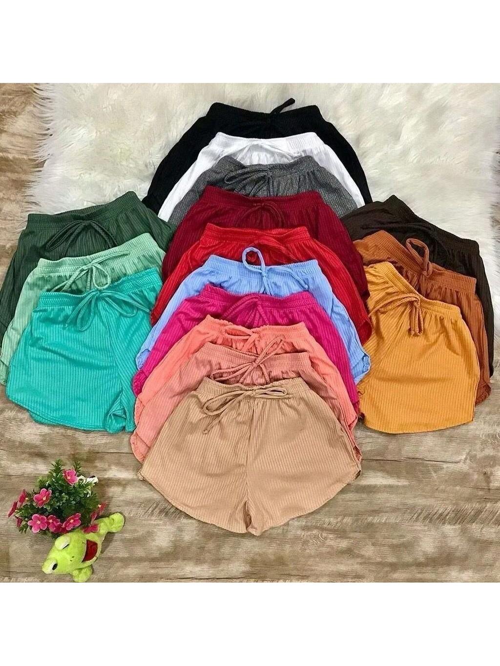 Kit com 5 Shorts Canelado P M G e GG