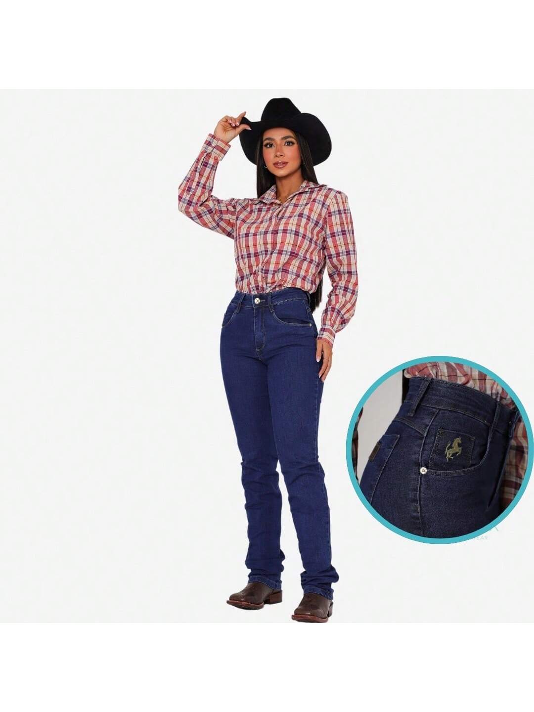 Calça Country de Rodeio Feminina Cintura Alta Com Lycra Cavalgada Montaria Sertanejo Pecuária