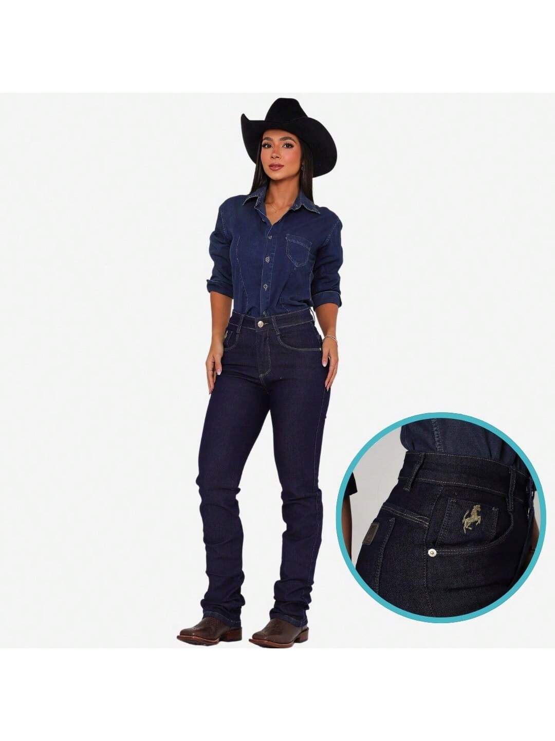 Calça Country de Rodeio Feminina Cintura Alta Com Lycra Cavalgada Montaria Sertanejo Pecuária