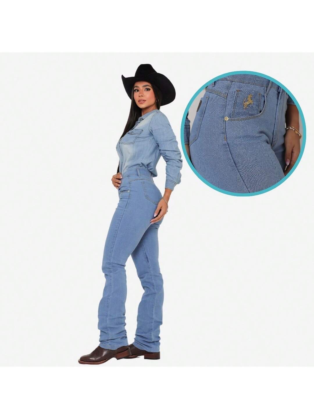 Calça Country de Rodeio Feminina Cintura Alta Com Lycra Cavalgada Montaria Sertanejo Pecuária