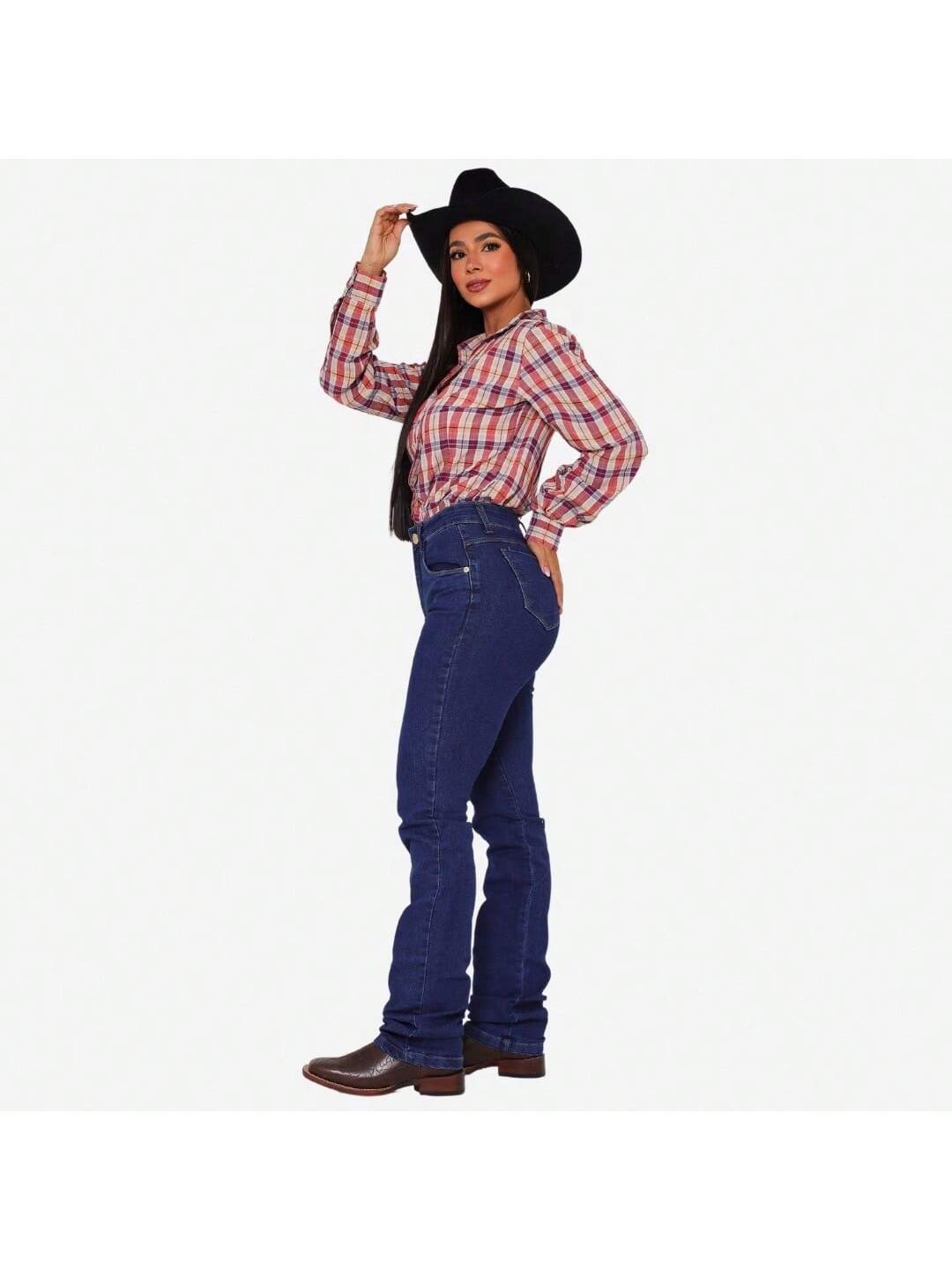 Calça Country de Rodeio Feminina Cintura Alta Com Lycra Cavalgada Montaria Sertanejo Pecuária