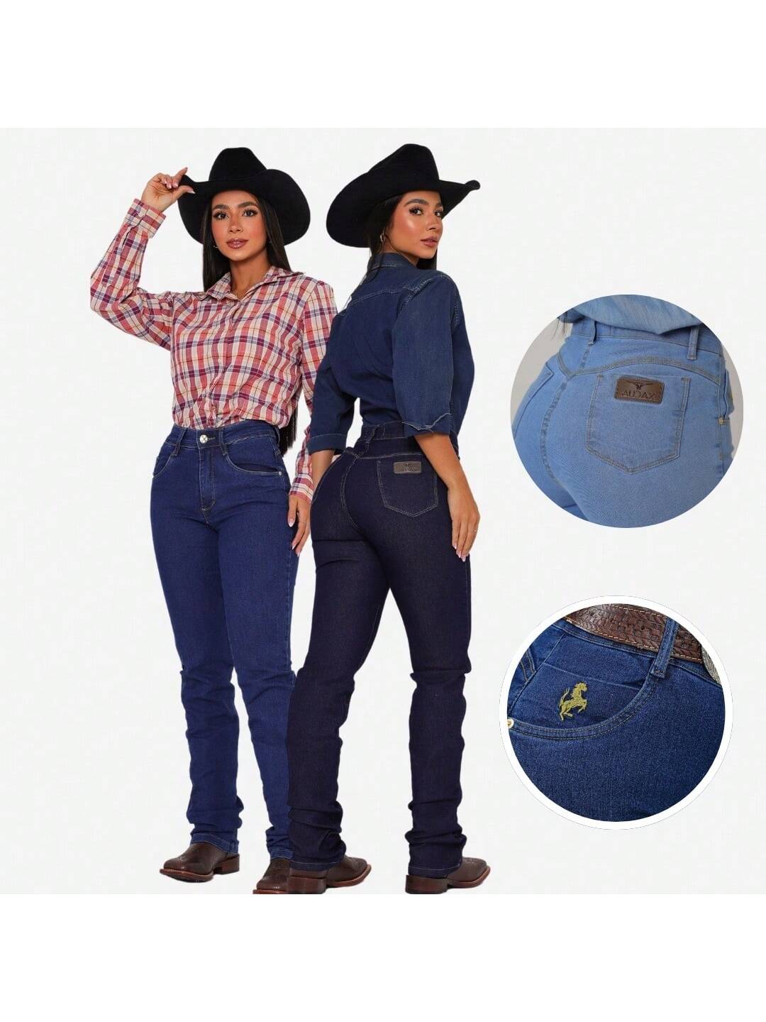 KIT 2 Calças Country de Rodeio Feminina Cintura Alta Com Lycra Elastano Empina Bumbum