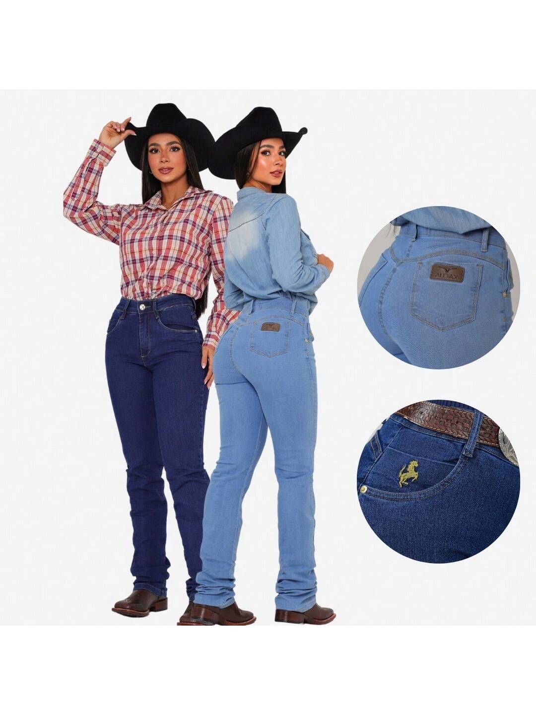 KIT 2 Calças Country de Rodeio Feminina Cintura Alta Com Lycra Elastano Empina Bumbum