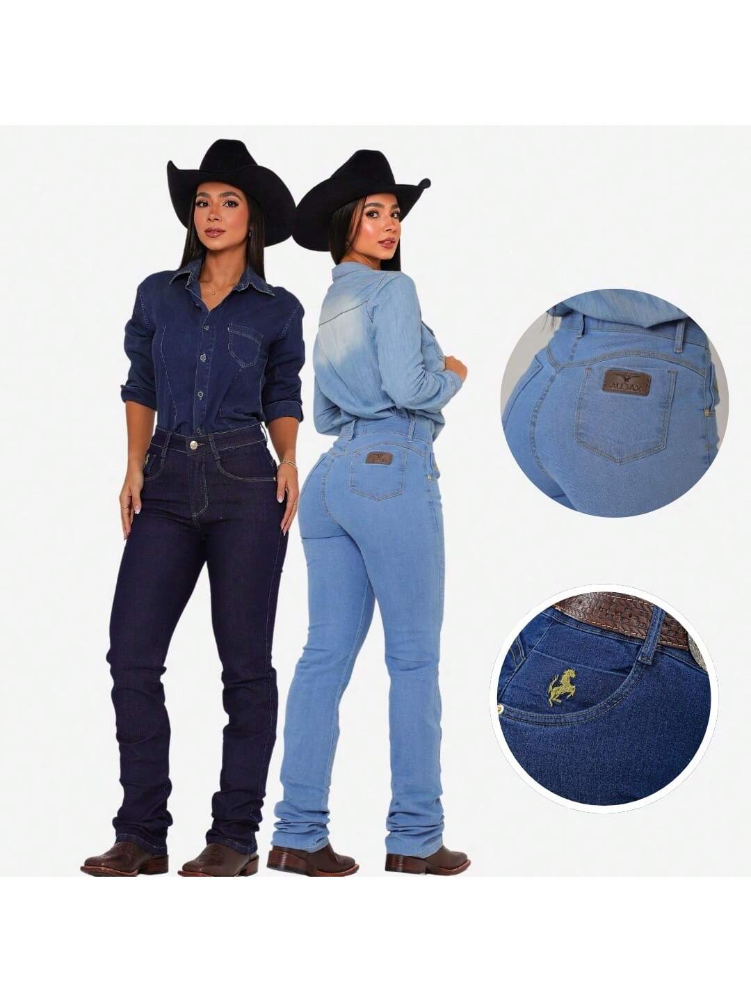 KIT 2 Calças Country de Rodeio Feminina Cintura Alta Com Lycra Elastano Empina Bumbum