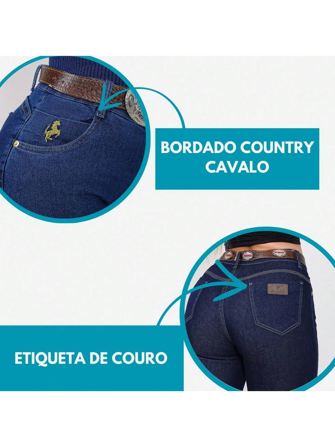KIT 2 Calças Country de Rodeio Feminina Cintura Alta Com Lycra Elastano Empina Bumbum