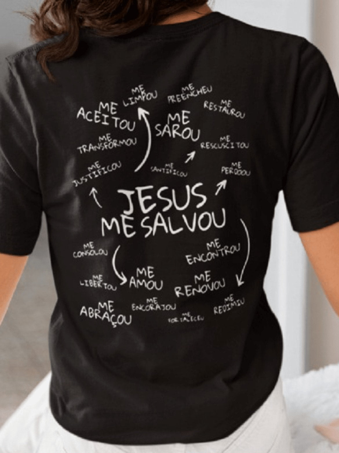 Camiseta Cristã Jesus Me Salvou T-shirt Feminina Tshirt Blusa Camisetas 100% algodão fio 30.1 penteado