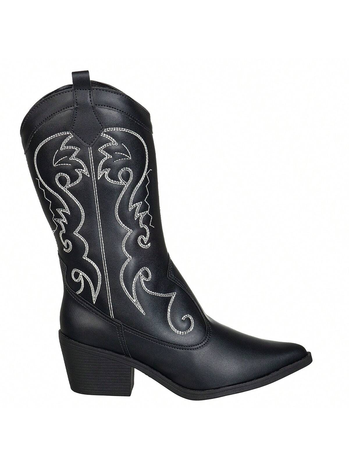 Bota Texana Feminina Cano Alto Salto Médio Western Bordada