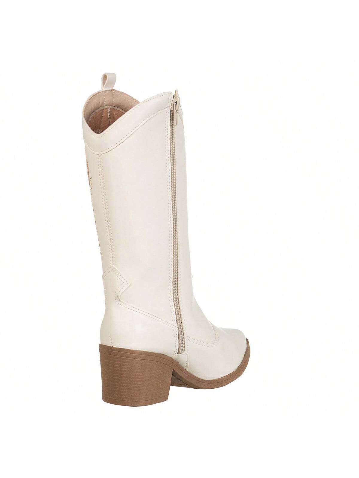 Bota Texana Feminina Cano Alto Salto Médio Western Bordada