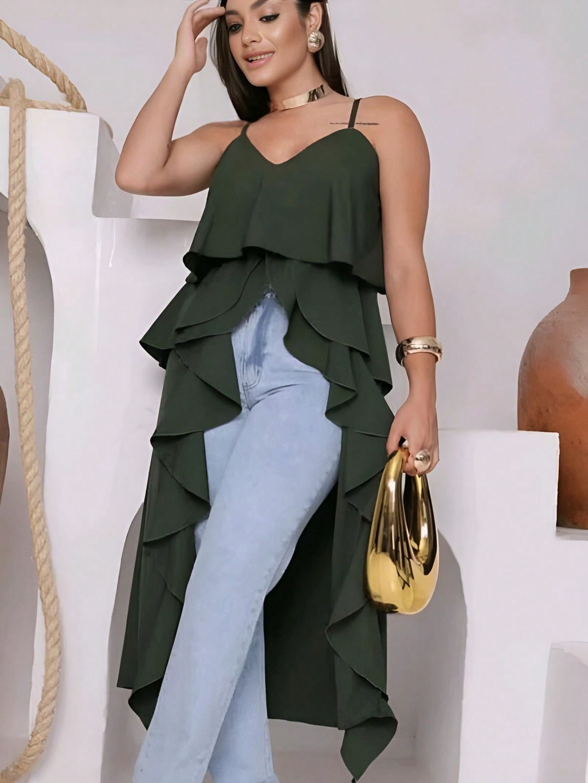 Tunica Bata Feminina Moda BOHO Elegante Estilo Vestido assimetrico en DunaSimplesCasualelegante