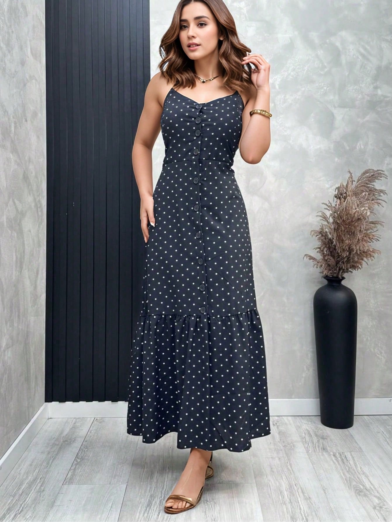 Vestido Longo verao feminino elegante festa botoes com alça e bojo soltinho