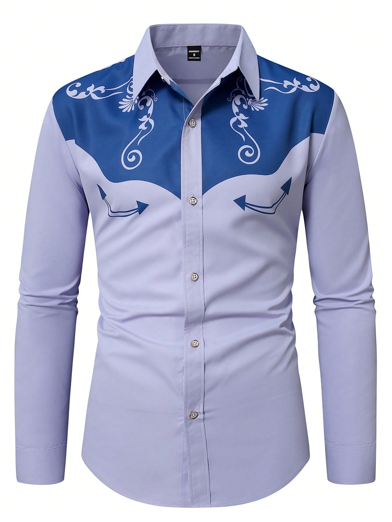 Manfinity RSRT Camisa casual de estilo country masculina de manga longa com botão único e estampa de planta rodeo