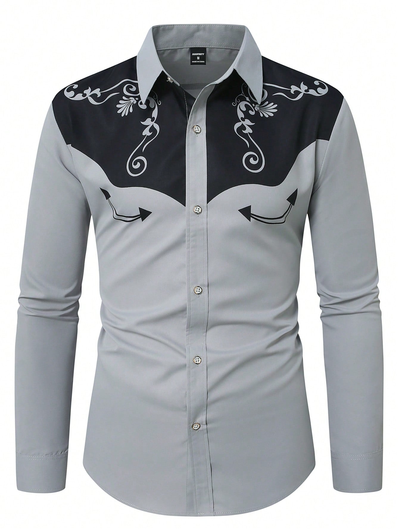 Manfinity RSRT Camisa casual de estilo country masculina de manga longa com botão único e estampa de planta rodeo