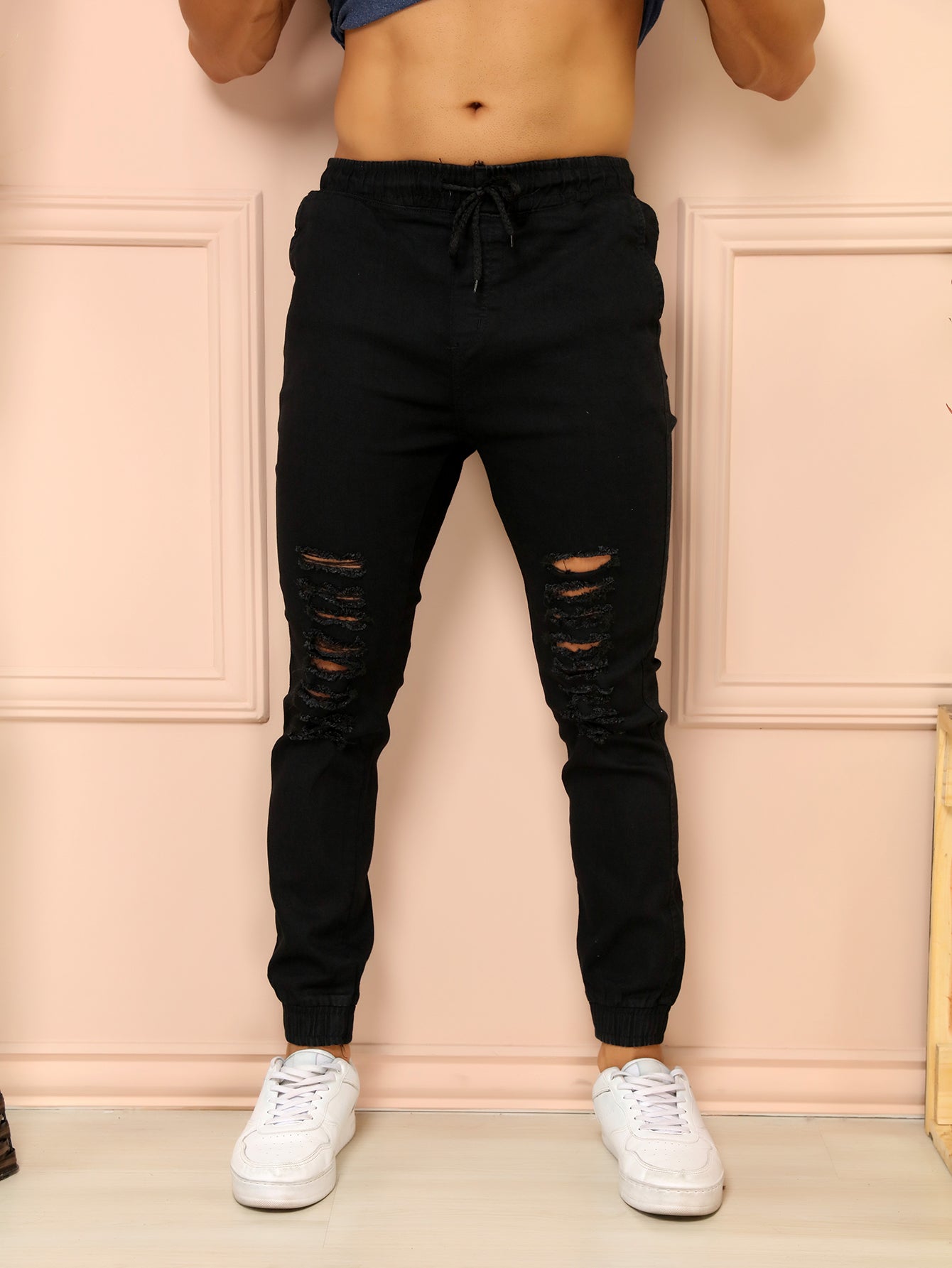 Calça jogger rasgada masculina pena com Elástico