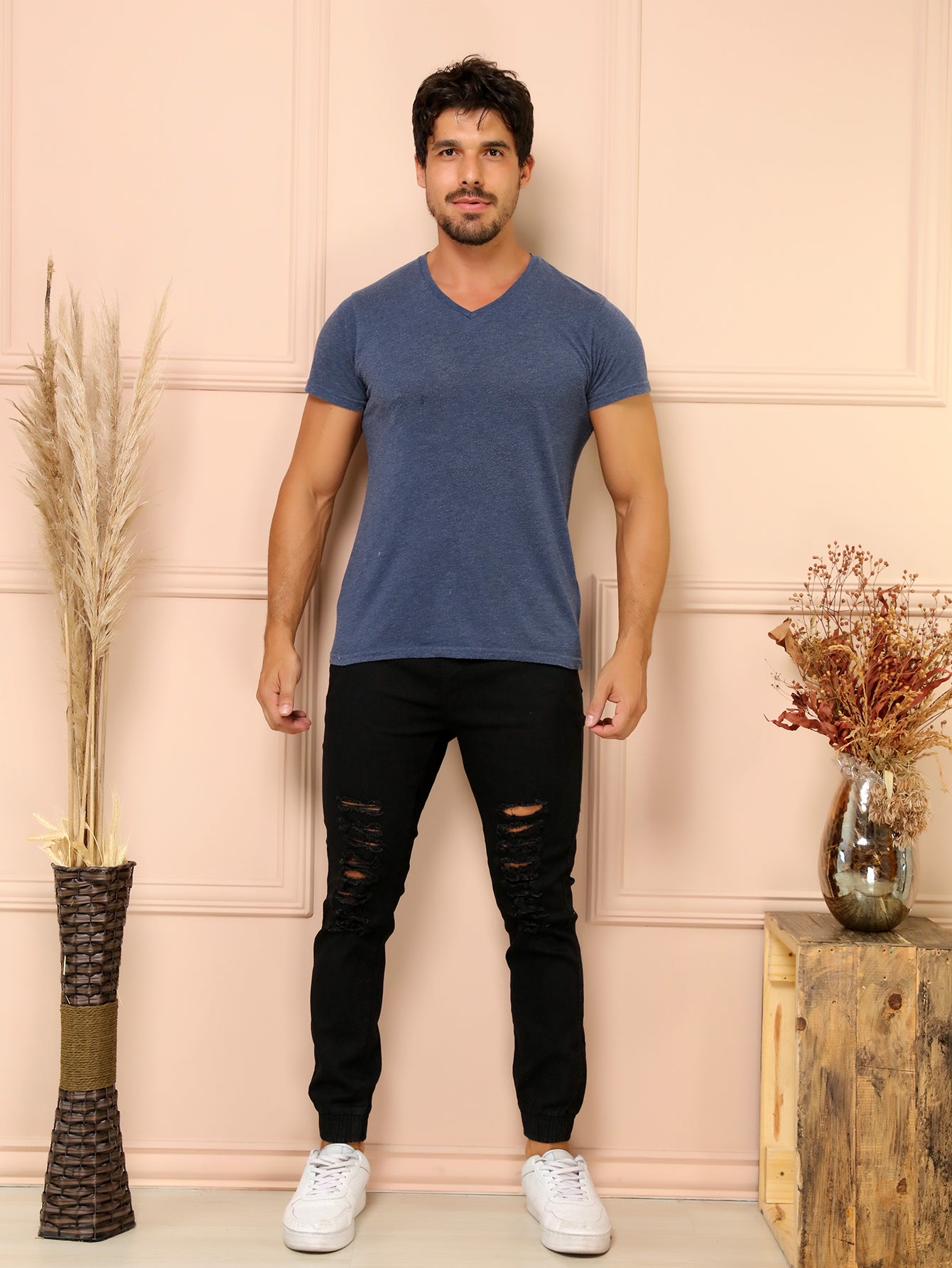 Calça jogger rasgada masculina pena com Elástico