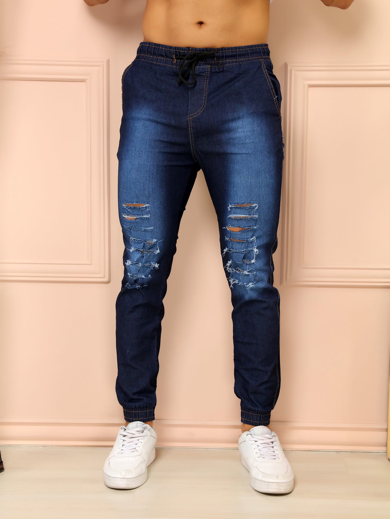 Calça jogger rasgada masculina pena com Elástico