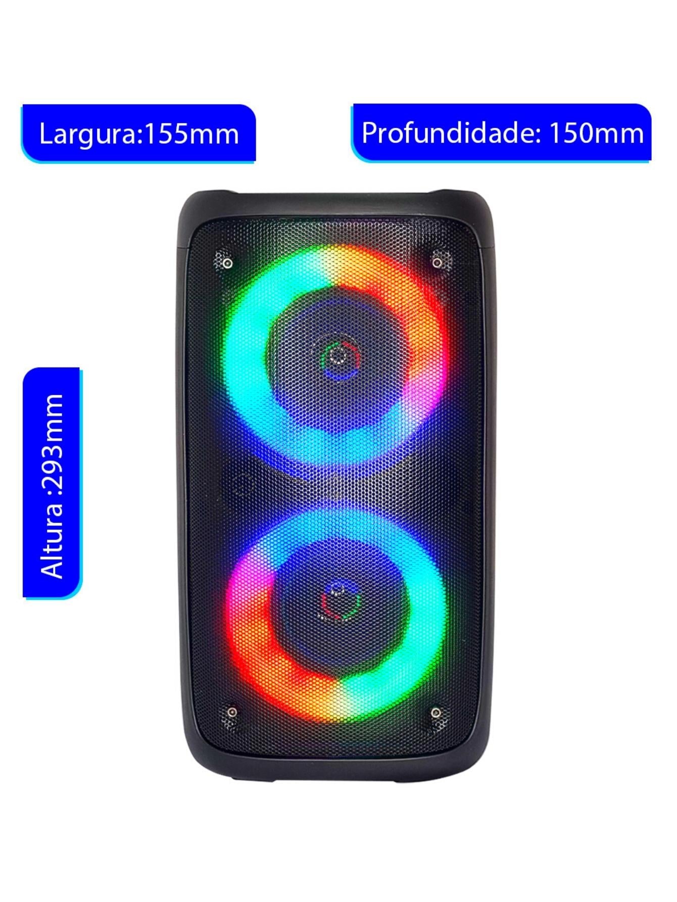Caixa de som Potente Multimídia com LED RGB Subwoofer TWS Estéreo sem fio