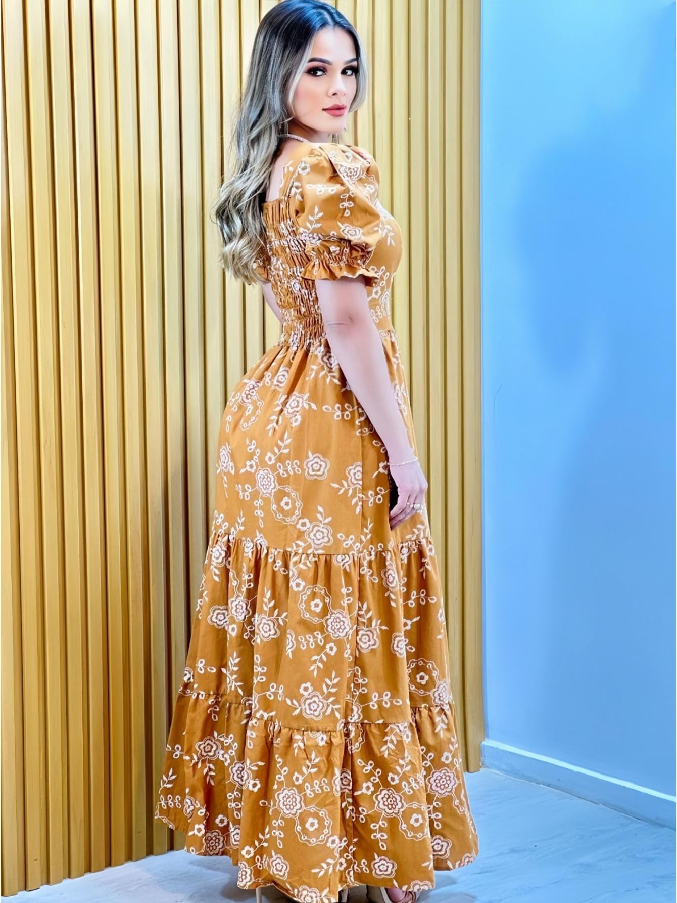 Vestido longo luxo manga curto 3 marias