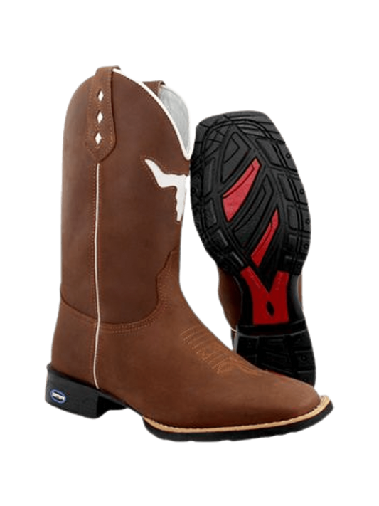 Django Bota Botina Texana Country Cara de Boi Cano Longo Bordado Bico Quadrado Django