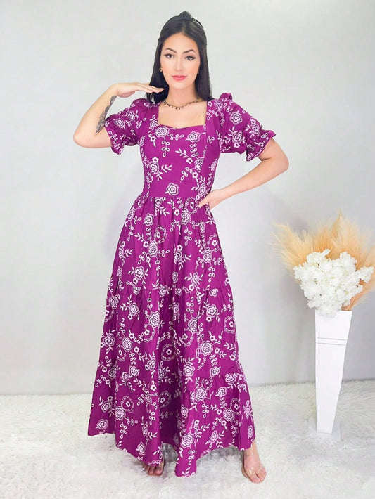 Vestido longo luxo manga curto 3 marias