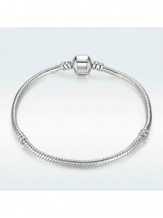 Pulseira Banhada A Prata 925 Berloques Fecho Simples Trava Simples Antialergica Macia Corrente De Cobra Pulseira Joias Femininas