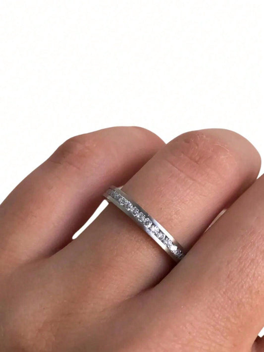 1 Peça Anel Aparador de Aliança Solitário Cravejada com Zirconia e Banhada Prata 2mm Namoro Namorados Casais