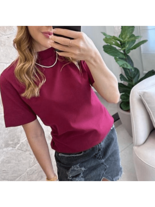 BLUSA T-SHIRT FEMININA GOLA ALTA MANGA CURTA