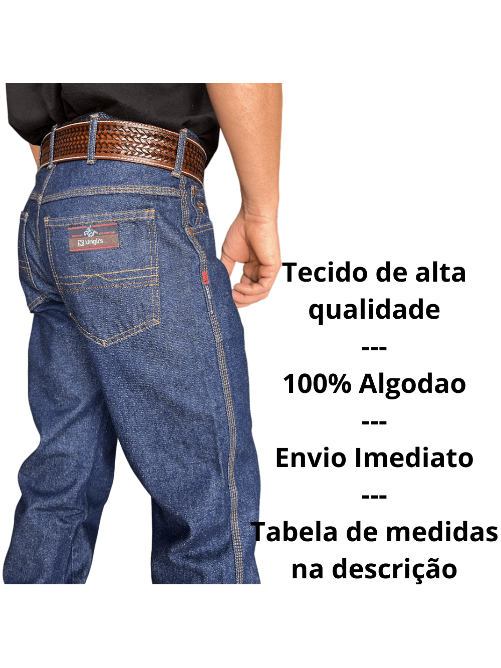 Kit 3 Calça Country Masculina Jeans Tecido Grosso Perna Larga Reta 100% Algodao
