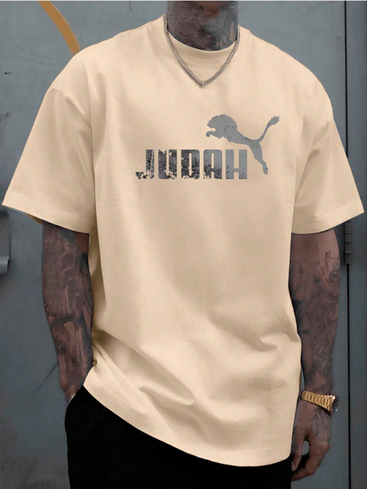 Camiseta Unissex "JUDAH" Leão Camisa Casual Premium 100% Algodão Estampa CINZA