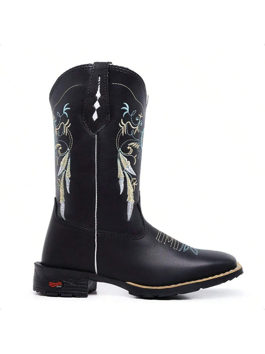 Bota Texana Feminina Country Cano Médio Bordada Bico Quadrado Moda