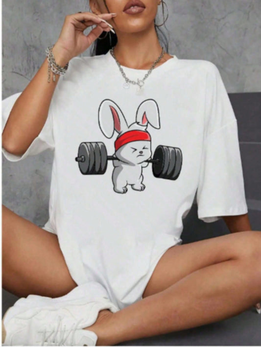 Camiseta Feminina Blusinha T Shit Fashion Algodão Plus Size Infantil Coelho Academia Treino