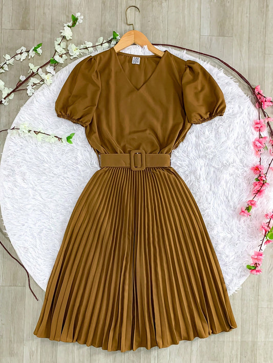 Vestido plissada lisa MIDI Rodado Moda Evangelica