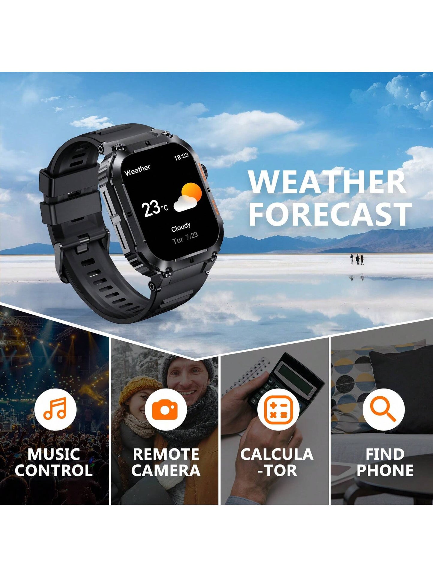 EIGIIS 1 Peça Smartwatch Multifuncional, Relógio Inteligente de Tela Cheia de 1,96 Polegadas para Homens, Capacidade de Bateria Maior de 360mAh, Mais de 80 Modos Esportivos, Fazer Chamadas, Lembrete de Mensagens de Terceiros, Lembrete de Sedentarismo, Com
