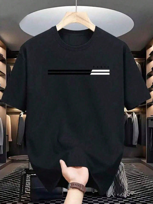 Camiseta Masculina Paris Faixa 100% Algodão Camisa Blusa Casual Básica Gola Redonda Unissex Lançamento