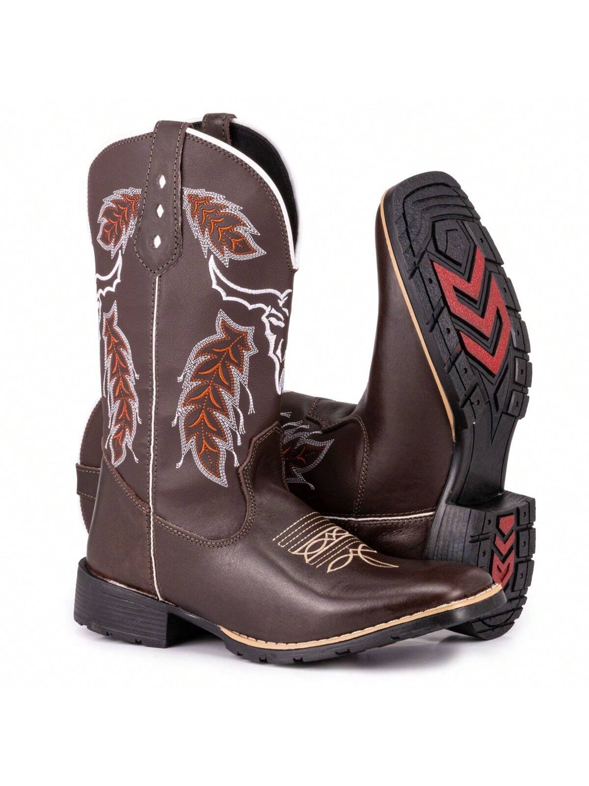Bota Botina Texana Masculina Country Bico Quadrado Cara De Boi Café