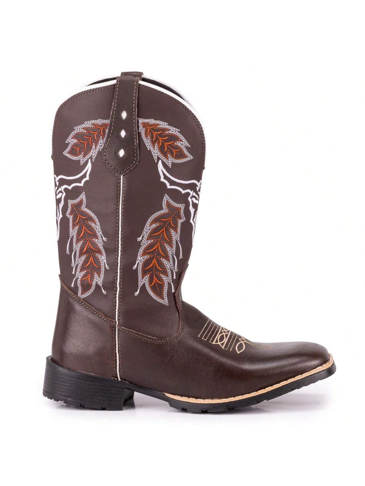 Bota Botina Texana Masculina Country Bico Quadrado Cara De Boi Café