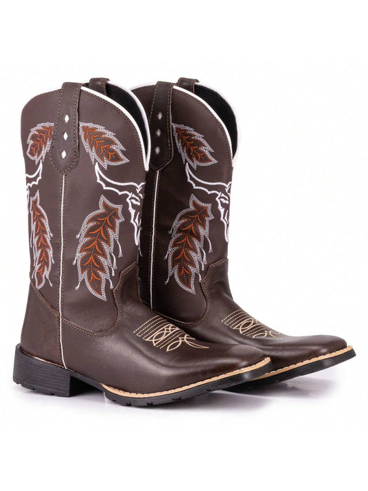 Bota Botina Texana Masculina Country Bico Quadrado Cara De Boi Café