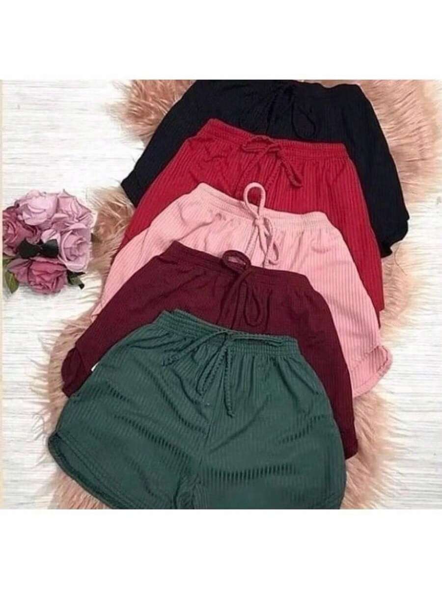 Kit com 5 Shorts Canelado P M G e GG