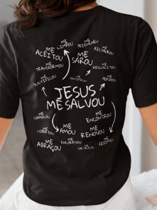 Camiseta Cristã Jesus Me Salvou T-shirt Feminina Tshirt Blusa Camisetas 100% algodão fio 30.1 penteado