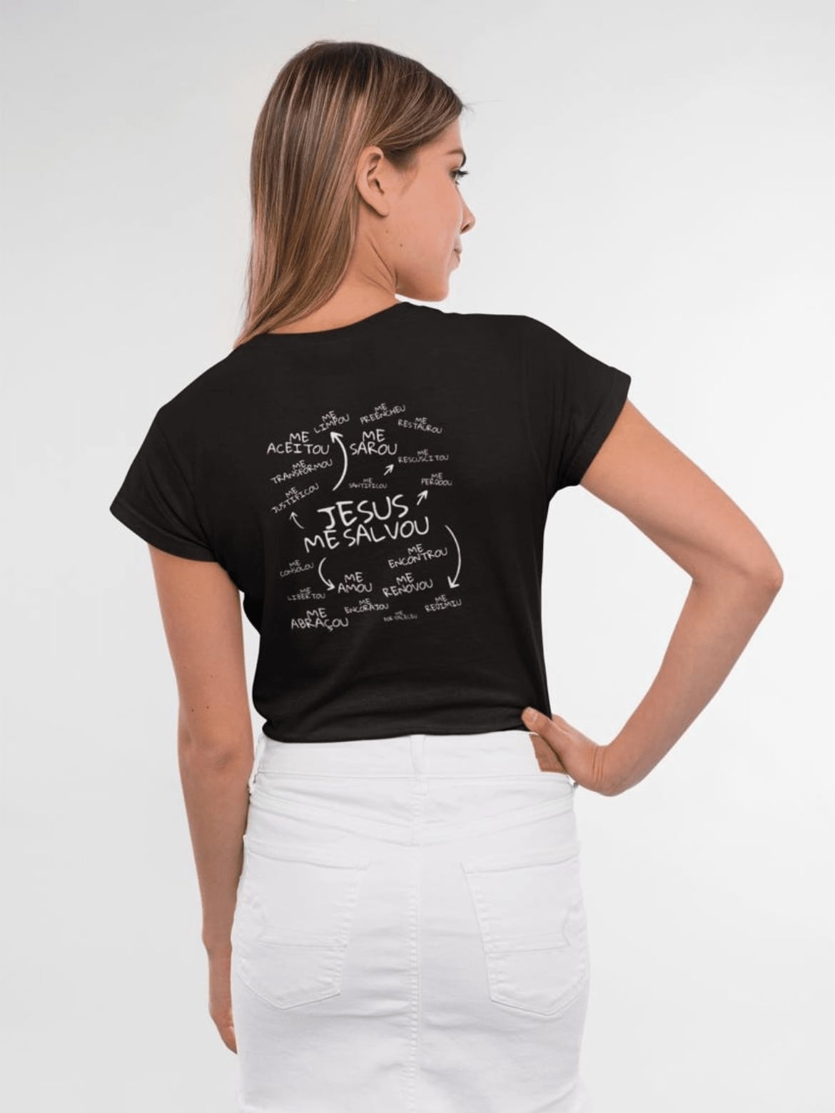 Camiseta Cristã Jesus Me Salvou T-shirt Feminina Tshirt Blusa Camisetas 100% algodão fio 30.1 penteado